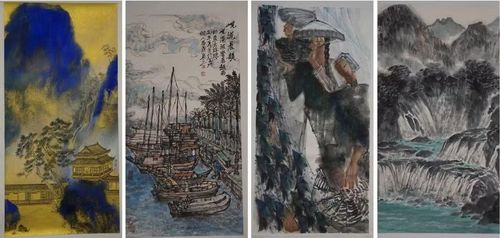 Một số tác phẩm trường phái hội họa Ly Giang trưng bày tại triển lãm.
