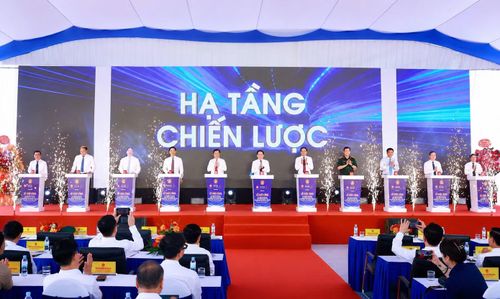 Các đại biểu thực hiện nghi thức khởi công dự án.