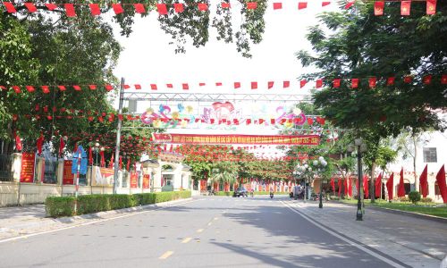 Đường phố xã Hiệp Hòa rộng rãi, khang trang.