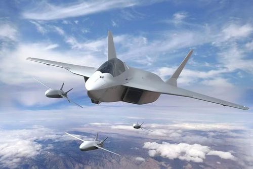 Minh họa chiếc tiêm kích thế hệ thứ 6 (NGF) của dự án FACS bay cùng các UAV vũ trang. Đồ họa: EDR