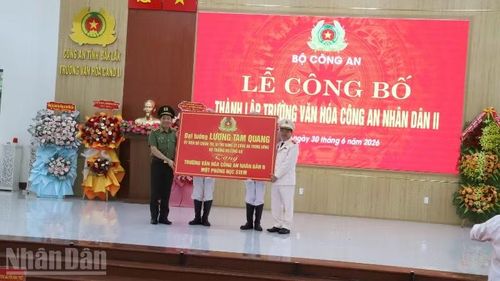  Thượng tướng Lê Văn Tuyến trao quà của Đại tướng Lương Tam Quang, Ủy viên Bộ Chính trị, Bộ trưởng Công an tặng Trường Văn hóa Công an nhân dân II phòng học Stem trị giá 3 tỷ đồng. 