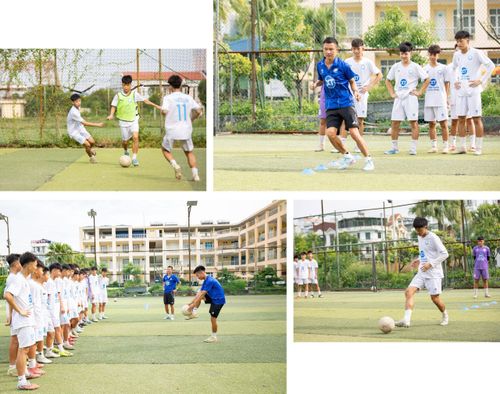 Các cầu thủ trẻ thể hiện quyết tâm trong buổi tập.