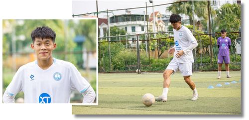 Cầu thủ Nguyễn Lê Dũng (đội U15 nam, quê Bắc Ninh) dù mới 15 tuổi đã sở hữu chiều cao 1m78.