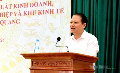 Đồng chí Vân Đình Thảo Ủy viên Ban Thường vụ Tỉnh ủy, Trưởng Ban Quản lý các khu công nghiệp và khu kinh tế tỉnh phát biểu tại hội nghị.