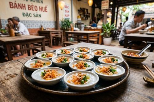 Bánh bèo thường được làm từ bột gạo hấp chín, cùng với nước chấm và phần nhân phong phú, đa dạng tùy thuộc vào văn hóa ẩm thực của từng địa phương. Ảnh: IG