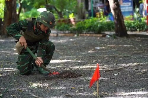 Tham gia đợt khảo sát, thăm dò tìm kiếm hài cốt liệt sĩ tại công viên Lê Thị Riêng, các đơn vị sử dụng nhiều thiết bị hiện đại, trong đó có radar xuyên đất để hỗ trợ phát hiện những dấu hiệu bất thường dưới lòng đất, phục vụ công tác tìm kiếm hài cốt liệt sĩ. (Ảnh: THẾ ANH)