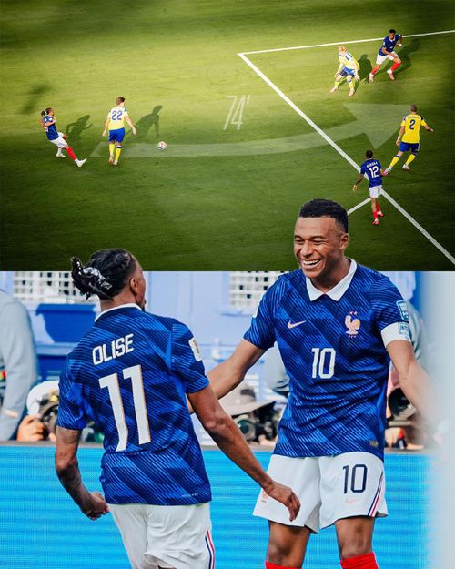 Đường chuyền của Olise cho Mbappe ghi bàn khiến cả sân đứng dậy. Ảnh: FFF