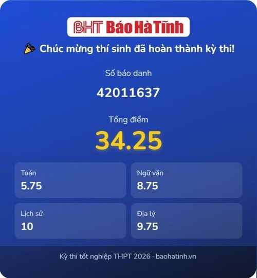 Bảng điểm của thủ khoa khối C00 của Hà Tĩnh, đồng thời là á khoa toàn quốc ở tổ hợp này.
