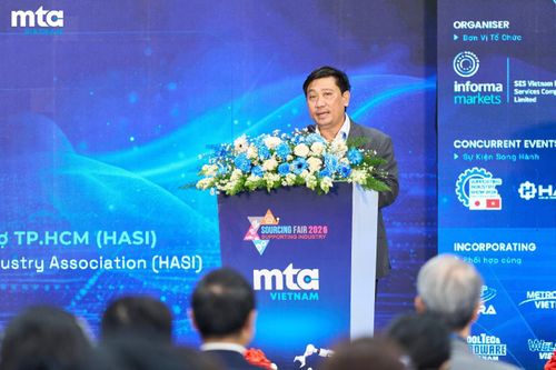 Ông Võ Sơn Điền - Chủ tịch Hiệp hội Công nghiệp hỗ trợ TP. HCM (HASI) phát biểu tại lễ khai mạc triển lãm.
