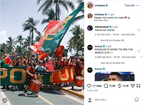 Bài đăng của Ronaldo ngay lập tức thu hút hàng triệu tương tác từ người hâm mộ.