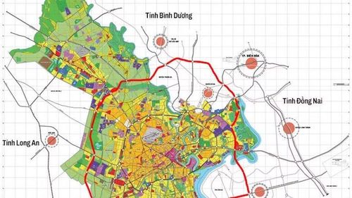 Vành đai 3 Thành phố Hồ Chí Minh (đường màu đỏ) chạy qua Thành phố Hồ Chí Minh, Đồng Nai, Bình Dương (cũ) và Long An. (Nguồn ảnh: Bản đồ định hướng phát triển không gian Thành phố Hồ Chí Minh đến năm 2025).