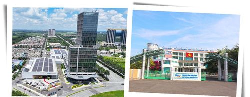Ảnh trái: Khu Đô thị Khoa học Công nghệ Bắc TP Hồ Chí Minh sau sáp nhập. Ảnh phải: Trung tâm Đào tạo Khu Công nghệ cao TP Hồ Chí Minh.