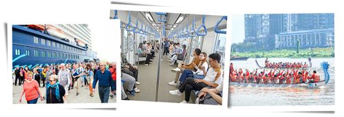 Từ trái qua phải: Khách quốc tế đến TP Hồ Chí Minh bằng đường tàu biển; Hành khách đi tàu metro số 1; Lễ hội Sông nước TP Hồ Chí Minh ngày càng khẳng định vị thế trong phát triển du lịch.