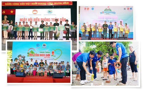 Từ trên xuống: Chăm lo thế trận biên phòng lòng dân thông qua Ngày hội Biên phòng toàn dân * Chăm lo người dân địa bàn biên giới của TP Hồ Chí Minh * Chăm lo thiếu nhi trên tuyến biên phòng TP Hồ Chí Minh * Chăm lo tốt đến đời sống trẻ em.