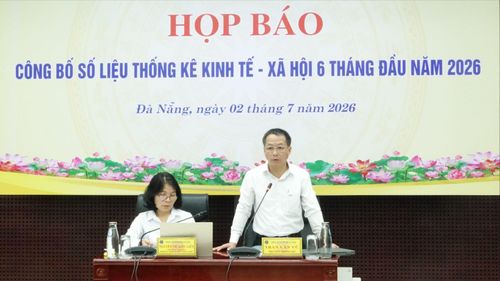 Ông Trần Văn Vũ, Cục trưởng Cục Thống kê TP Đà Nẵng phát biểu tại buổi họp báo. Ảnh: XUÂN QUỲNH