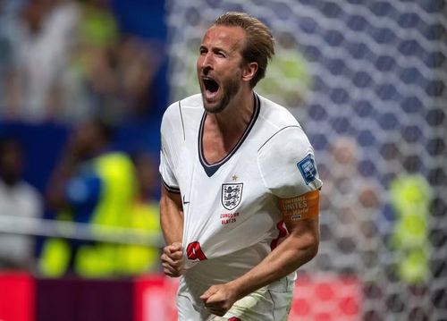Tiền đạo Harry Kane ăn mừng khi lập cú đúp giúp tuyển Anh ngược dòng thắng CHDC Congo 2-1, nâng thành tích cá nhân lên 5 bàn tại World Cup 2026. Ảnh: Getty.