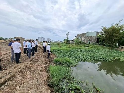  Đoàn công tác đi khảo sát nhiều vị trí dọc hành lang sông. Ảnh: N.T 