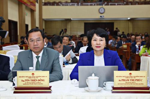 Đồng chí Phạm Thị Phúc, Phó Bí thư Tỉnh ủy, Chủ tịch Ủy ban MTTQ Việt Nam tỉnh và đồng chí Tôn Thiện Đồng, Ủy viên Ban Thường vụ Tỉnh ủy, Trưởng Ban Tổ chức Tỉnh ủy dự kỳ họp