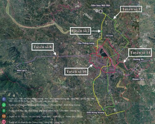 Quy hoạch 5 tuyến metro số 1, số 2, số 8, số 10 và số 14 ở Hà Nội.