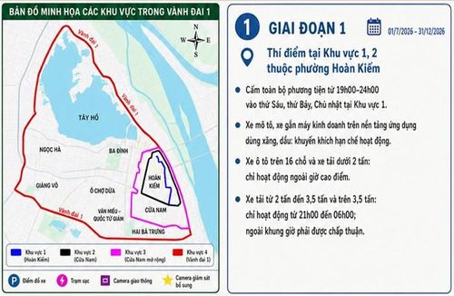 Bản đồ minh họa các khu vực Vùng phát thải thấp trong Vành đai 1.