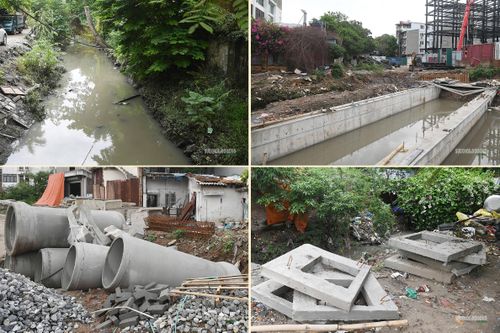 Cấu kiện bê tông, vật liệu xây dựng được tập kết phục vụ thi công dự án.