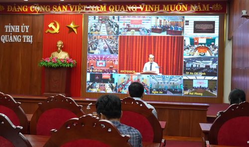 Quang cảnh hội nghị tại điểm cầu tỉnh Quảng Trị - Ảnh: H.Tr
