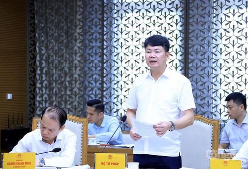 Thứ trưởng Bộ Tư pháp Nguyễn Thanh Tịnh phát biểu tại cuộc họp - Ảnh: VGP/Thu Sa