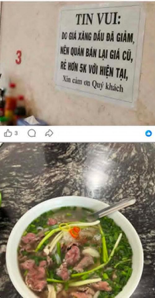 Hình ảnh 1 quán phở ở Hà Nội thông báo giảm giá được chia sẻ trên mạng xã hội. Ảnh chụp màn hình.