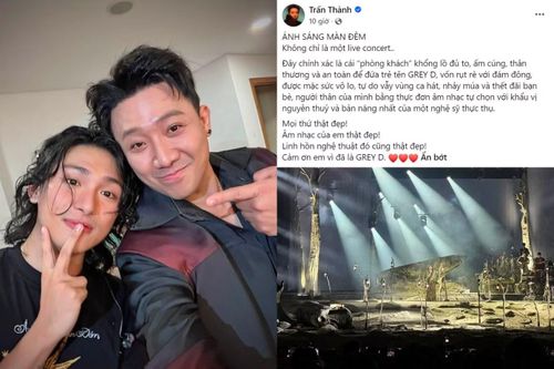 Trực tiếp tham gia concert của GREY D, Trấn Thành hết lời khen ngợi về không gian âm nhạc mà đàn em mang đến. - Ảnh: Trấn Thành