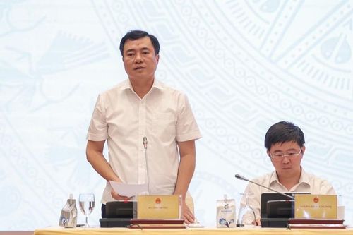 Thứ trưởng Bộ Công Thương Nguyễn Sinh Nhật Tân thông tin về tình hình cung ứng điện mùa nắng nóng - Ảnh: VGP