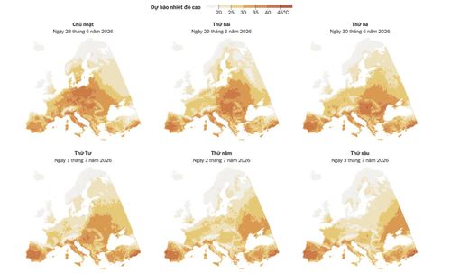 Bản đồ dự báo nhiệt độ trong 6 ngày tới ở châu Âu. (Nguồn: The New York Times)