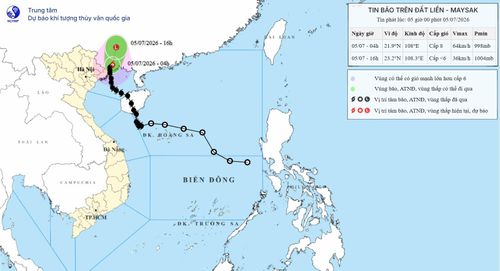 Đường đi của bão số 1 lúc 5h sáng 5-7. Nguồn: Nchmf