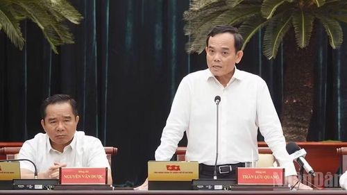 Đồng chí Trần Lưu Quang, Ủy viên Bộ Chính trị, Bí thư Thành ủy Thành phố Hồ Chí Minh phát biểu kết luận hội nghị.