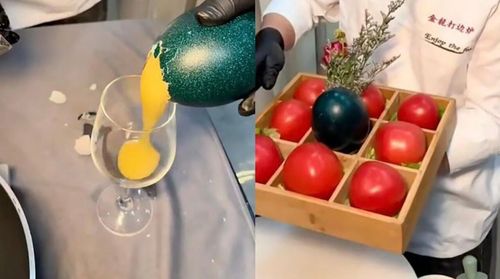Trứng đà điểu và cà chua nguồn gốc Hà Lan dùng để nấu món ăn. Ảnh: QQ