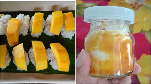 Nhiều món ăn thơm ngon chế biến từ xoài. Ảnh: Nhựt An - TTXVN