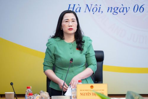 Phó Chủ nhiệm Ủy ban Pháp luật và Tư pháp Nguyễn Thị Thủy phát biểu