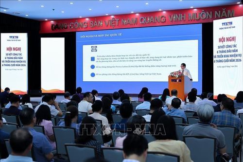 Hội nghị sơ kết công tác 6 tháng đầu năm và triển khai nhiệm vụ 6 tháng cuối năm 2026 của TTXVN. Ảnh: Lê Đông/TTXVN.