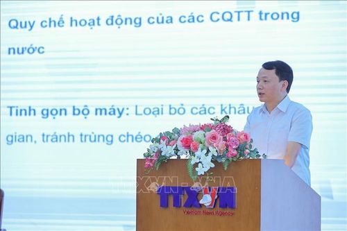 Đồng chí Đỗ Mạnh Chiến, Trưởng Ban Tổ chức - Cán bộ trình bày tham luận. Ảnh: Lê Đông/TTXVN.