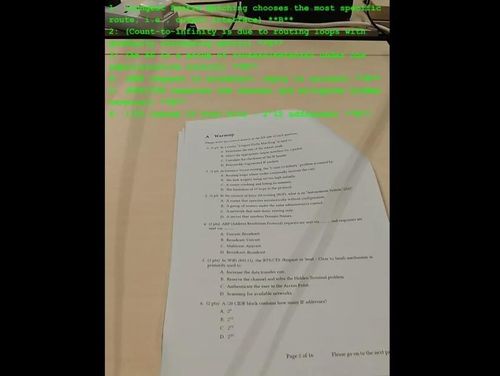 Giao diện hiển thị câu trả lời trên kính AI trong thử nghiệm tại một kỳ thi. Ảnh: Zili Meng and Jun Zhang