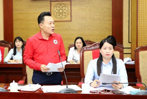 Chủ tịch Hội Chữ thập đỏ tỉnh thảo luận tại hội nghị.