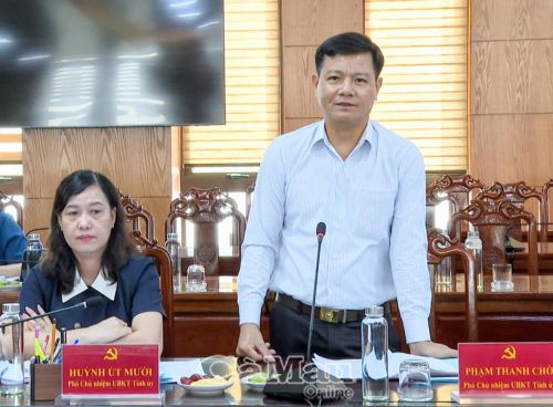 Đồng chí Phạm Thanh Chờ, Phó Chủ nhiệm Ủy ban Kiểm tra Tỉnh ủy, nêu khó khăn trong việc xây dựng cán bộ chuyên trách công tác kiểm tra ở cơ sở.