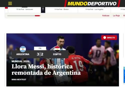 Tờ báo thân Barcelona là Mundo Deportivo nhấn mạnh hình ảnh của đội trưởng Argentina: "Messi khóc, Argentina lội ngược dòng lịch sử".