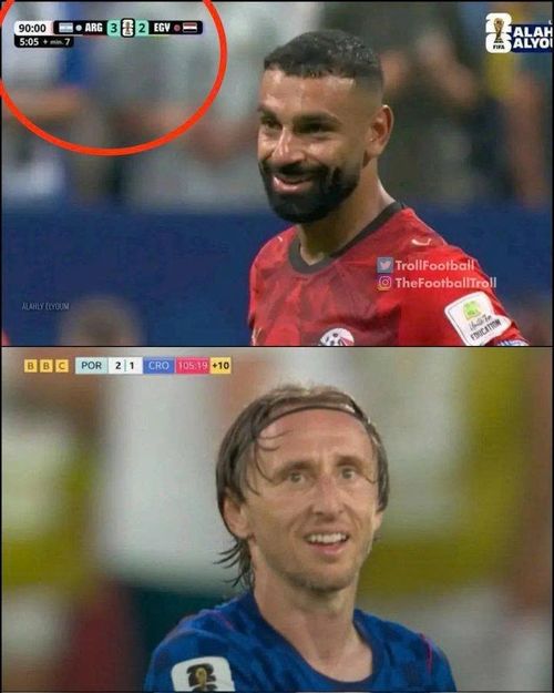  Nụ cười chua chát của Mohamed Salah và Luka Modric được chia sẻ rộng rãi trên mạng xã hội. 
