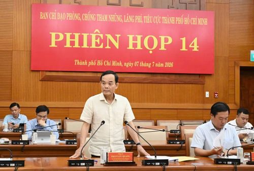 Bí thư Thành ủy TPHCM Trần Lưu Quang phát biểu tại phiên họp. Ảnh: Việt Dũng