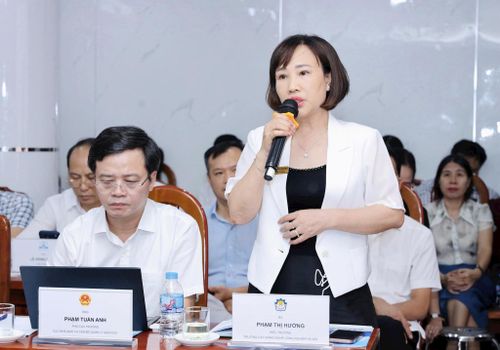 Bà Phạm Thị Hường, Hiệu trưởng Trường Cao đẳng nghề Công nghiệp Hà Nội nêu ý kiến tại hội nghị. Ảnh: Moet