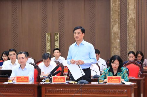 Trưởng ban Tổ chức Trung ương Nguyễn Duy Ngọc phát biểu tại buổi làm việc. Ảnh: Quang Thái