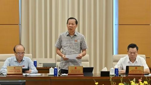 Chủ nhiệm Ủy ban Kinh tế và Tài chính Phan Văn Mãi trình bày báo cáo thẩm tra. (Ảnh: THỦY NGUYÊN)