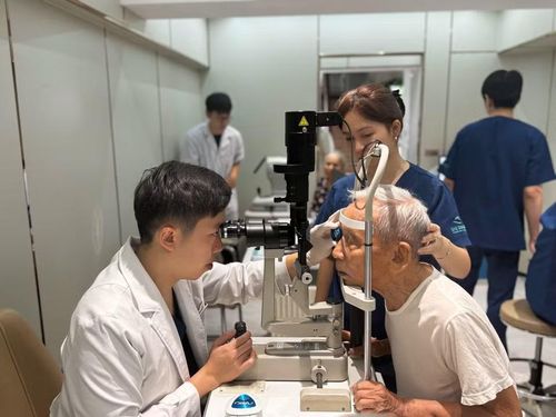 Khám mắt cho người cao tuổi. (Ảnh: PV/Vietnam+)