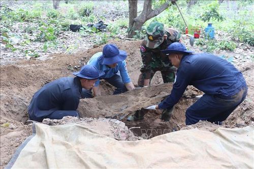 Đội K72 thực hiện cất bốc hài cốt liệt sĩ. Ảnh: TTXVN phát