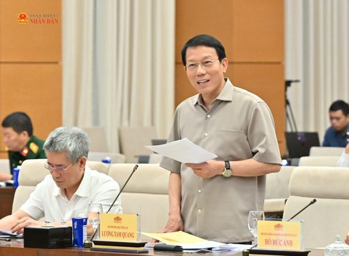 Bộ trưởng Bộ Công an, Đại tướng Lương Tam Quang trình bày Báo cáo thẩm tra sơ bộ về dự thảo Nghị quyết